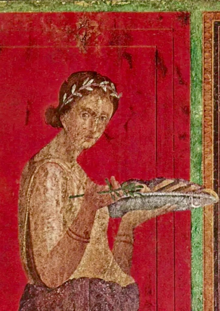 Fresco romano de mujer con bandeja de la Antigüedad